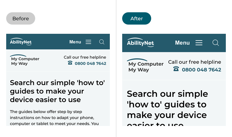 Images showing text in the Safari web browser before and after the text size has been made larger