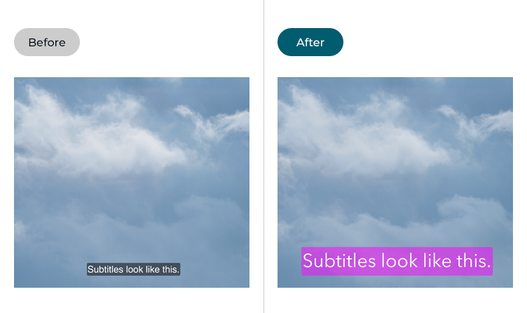 Images showing the appearance of subtitles before and after changes have been made