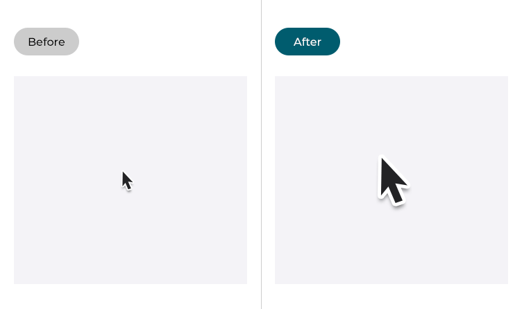 Images of the mouse pointer before and after it has been made larger