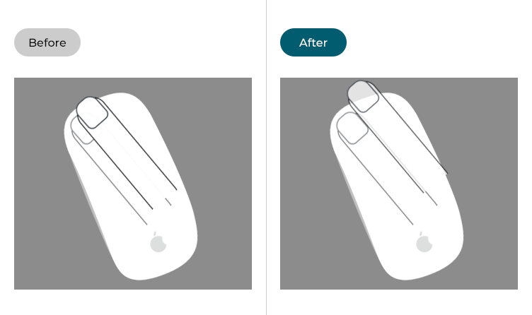 Images illustrating the double-click speed before and after the double-click speed setting has been slowed down