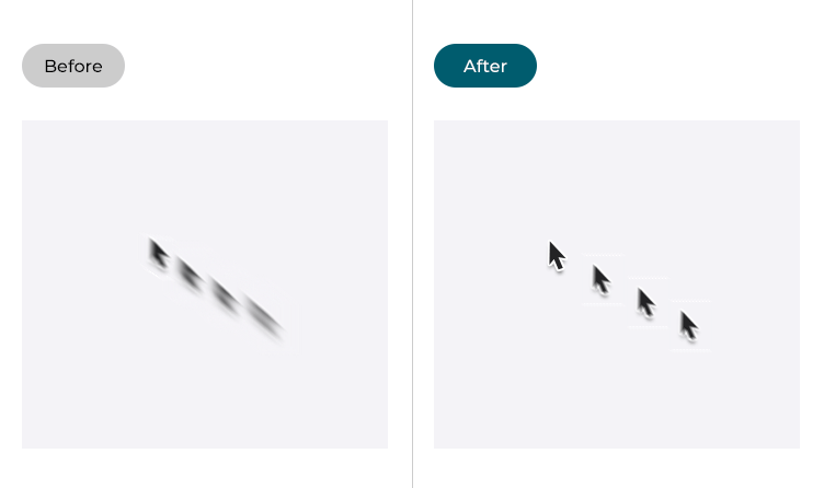 Images illustrating the speed of the mouse before and after the Tracking speed has been changed