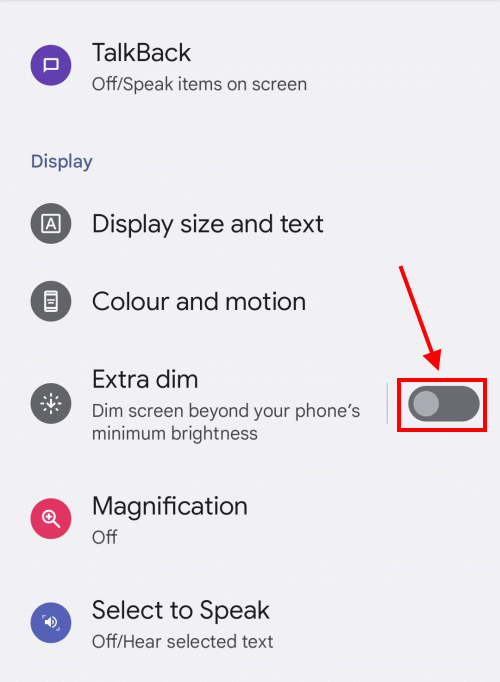 Tap the toggle switch for Extra dim to turn it on