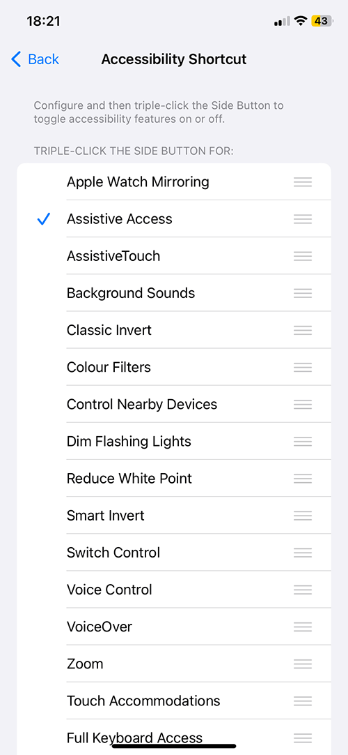 Tap features to add them to the shortcut or remove already active features