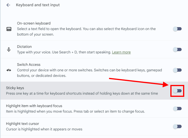 Click the toggle switch for Sticky Keys