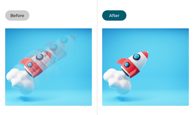 Images of an animated rocket before and after Auto-Play Animated Images has been turned off.  Photo by Andy Hermawan on Unsplash - https://unsplash.com/@kolamdigital