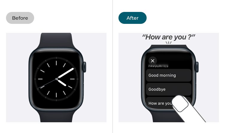 Image showing making a phone call on an iPhone before and after Live Speech has been enabled.