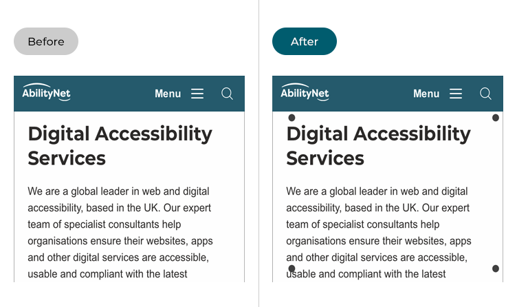 Examples of a web page before and after Vehicle Motion cues has been turned on