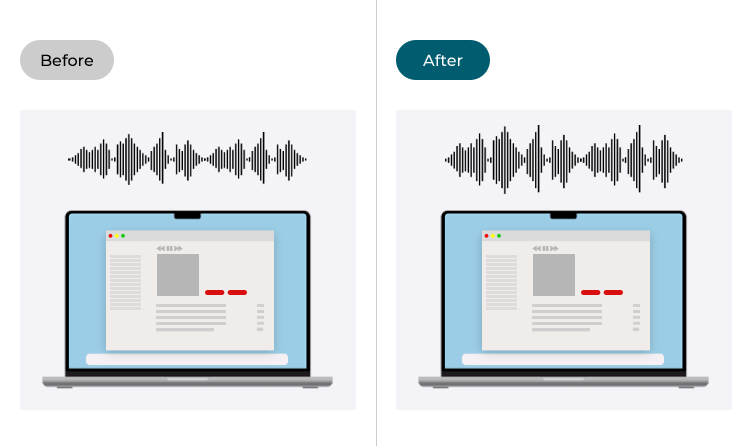 An example of audio playing on a laptop before and after the audio has been tuned for the user
