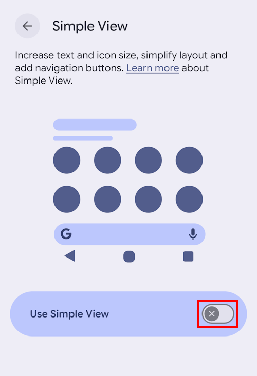Tap the toggle switch for User Simple View