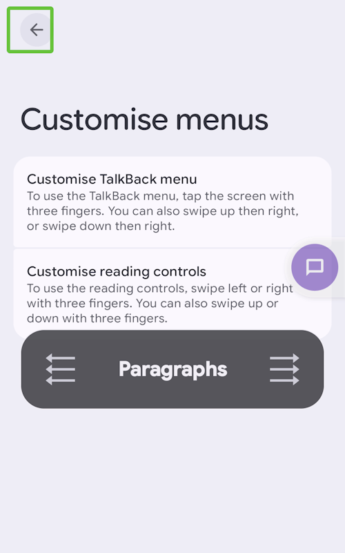 Swipe left and right through the Reading controls