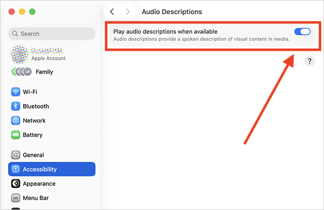 How to automatically play audio descriptions in macOS 26 Tahoe | AbilityNet