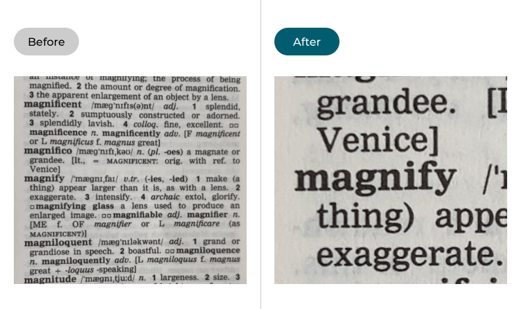 Text unmagnified and magnified using the macOS Magnifier app and a connected iPhone.