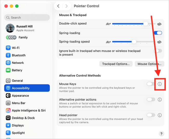 How to control the mouse pointer using the keyboard in macOS 26 Tahoe ...